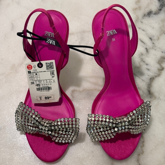 Zara Pink Rhinestone Bow Sandals - Picture 2 of 6
